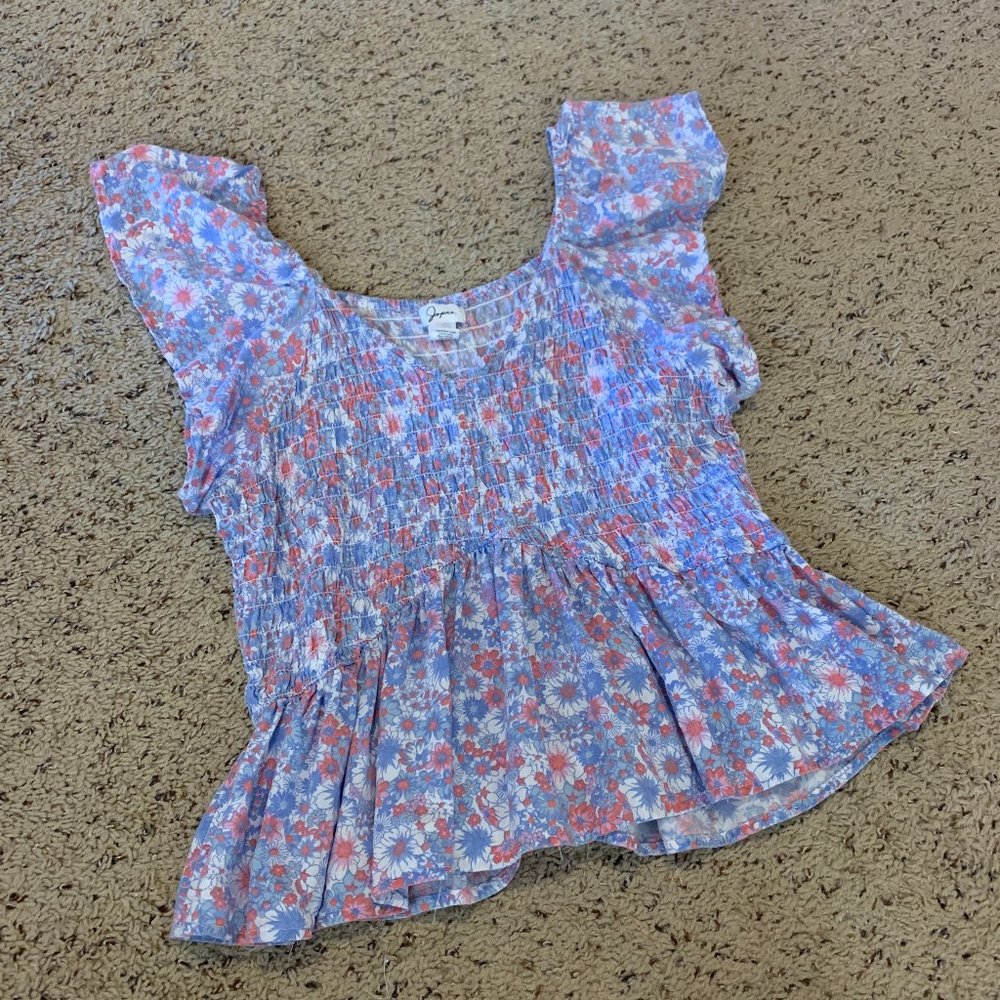 Japna Ruffle Cottage Core Peplum Blouse, XL